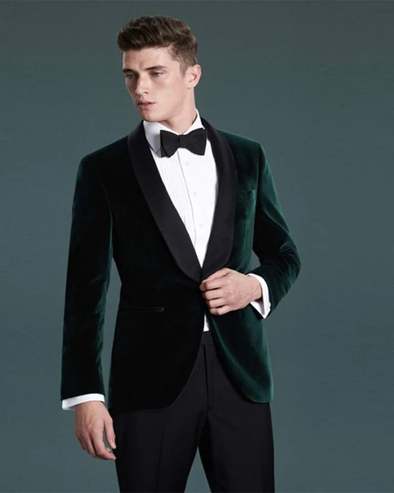 

Men's Dark Green Velveteen Blazer Pants Men Suits Mans Groom Tuxedos for Formal Wedding Suit Men's Clothing Jacket+Trousers+Tie