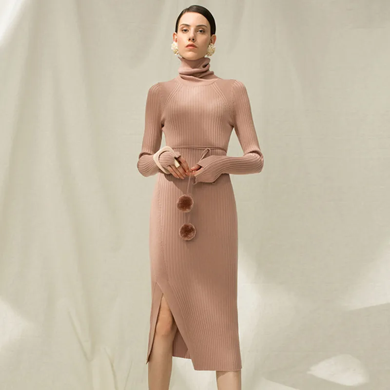 

Sweater Dress Women Autumn Winter Long Sleeve Knitted Dress Midi Ladies Dresses Cashmere Bodycon Korean Dress Clothes Robe Pull