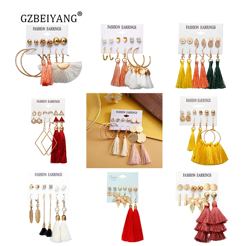 GZBEIYANG 20 видов стилей богемная кисточка Длинный Комплект сережек для женщин Boho