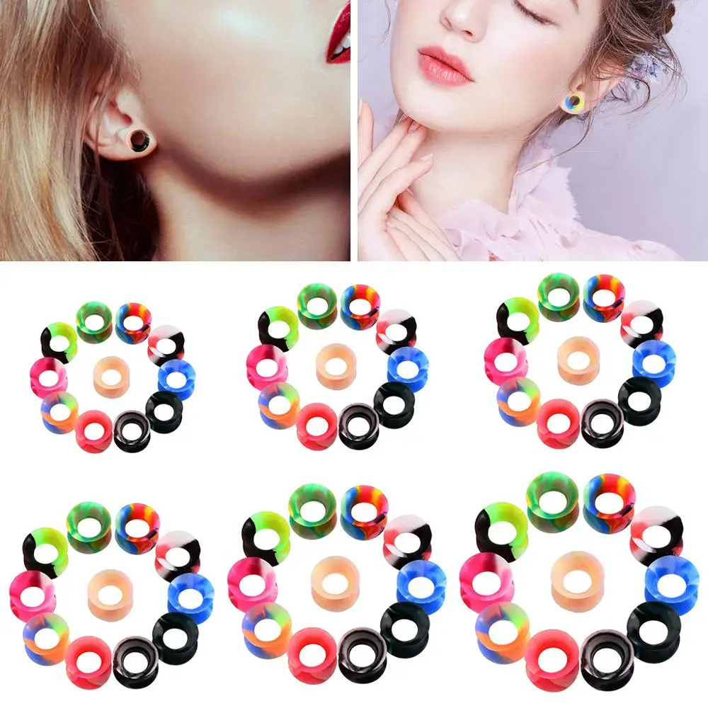 Qmcandy 26pcs 8G-1 Thin Thick Silicone Hollow Flexible Soft Ear Tunnels Kit Stretching Set 