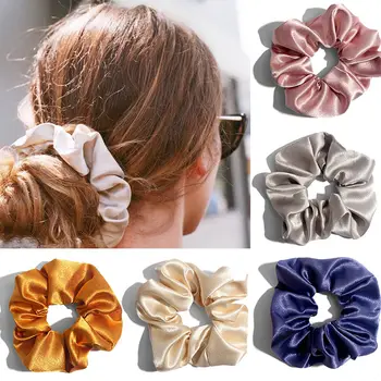 

Flatfoosie 1pcs Women Solid Color Reflect Light Elastic Hair Bands Silk Fabric Ponytail Holder Scrunchies Lady Hair Accessories