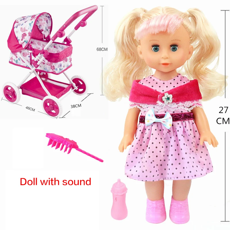 Big Wheel Thickness Pretend Paly Toys Push Trolley 68cm Height Can Adjustable Baby Doll Stroller 2-7years Old - Цвет: C