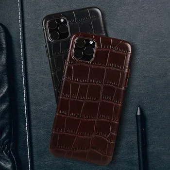 

Real Leather Case for iPhone 11 Pro Max Crocodile pattern Luxury Genuine Cow Leather Phone Cases For iPhone 11 Back Cover