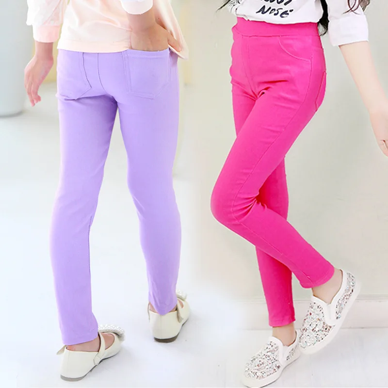 Girls' Pencil Pants Spring And Summer Thin Children's Outer Wear Tight Stretch Candy Color Kids Leggings Trousers WTP14