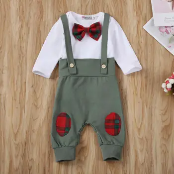 

Baby Set Newborn Baby Boys Gentleman Long Sleeve Romper Grows Jumpsuit Cotton Bow Autumn Spring 2 Pcs Button Free Shipping 2019