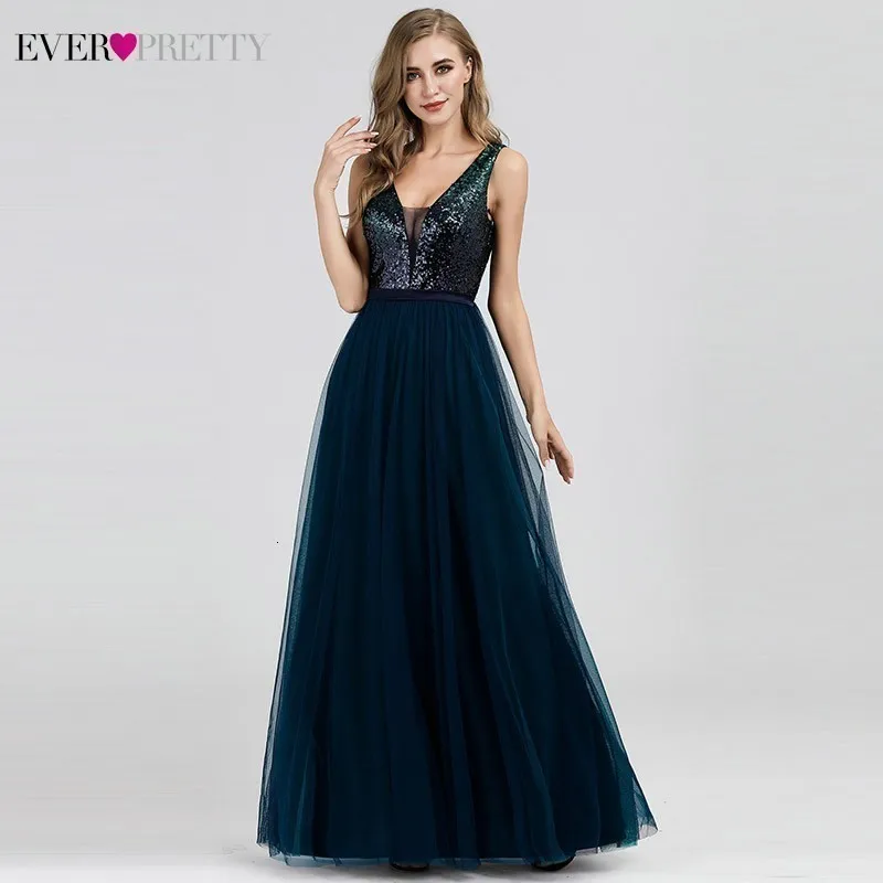 Темно-синие платья подружки невесты Ever Pretty A-Line с v-образным вырезом и блестками сексуальное длинное платье для свадебной вечеринки для женщин Vestido Madrinha