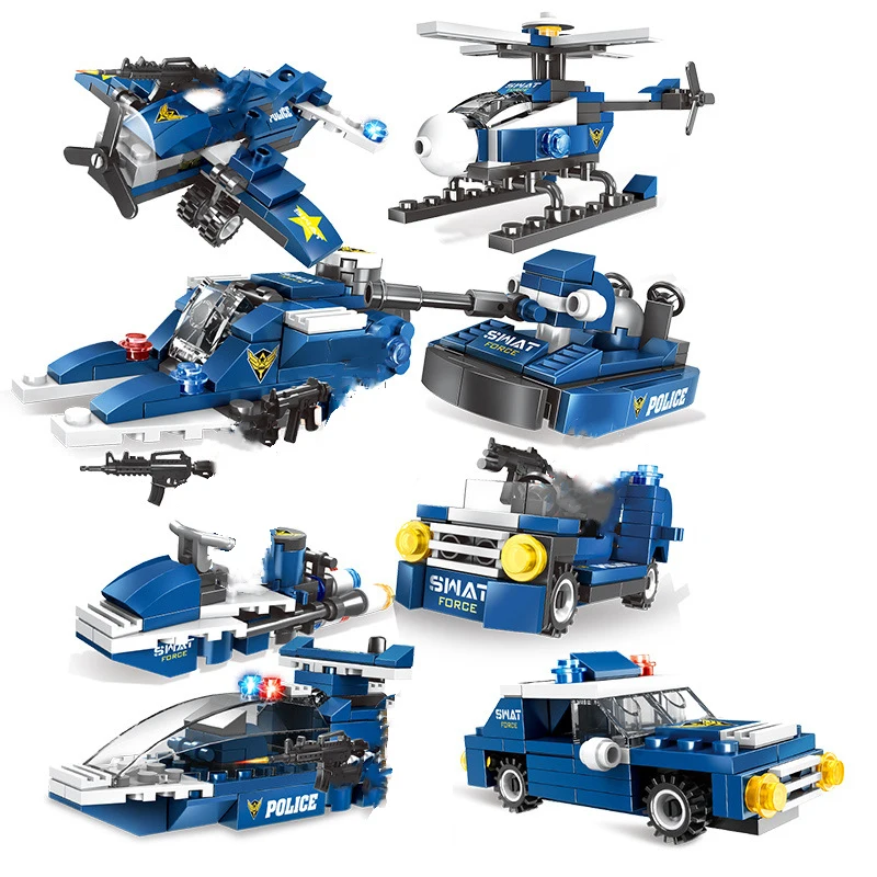 8In1 515pcs Building Blocks Toys City Police Series Special Police Puzzle Action For Children New Year Gifts Education Toy#E