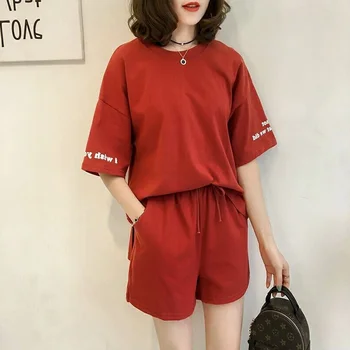 

Women Two Piece Outfits Recreational Sports Suit Women's Summer New Korean Short Sleeve Habitat Loose Two-piece Suit