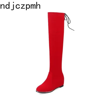 

Over The Knee Boots New Fashion Winter Round Head Zipper Internal Increase Mid Heel Thigh High Boots Women's Shoes Size 32-43