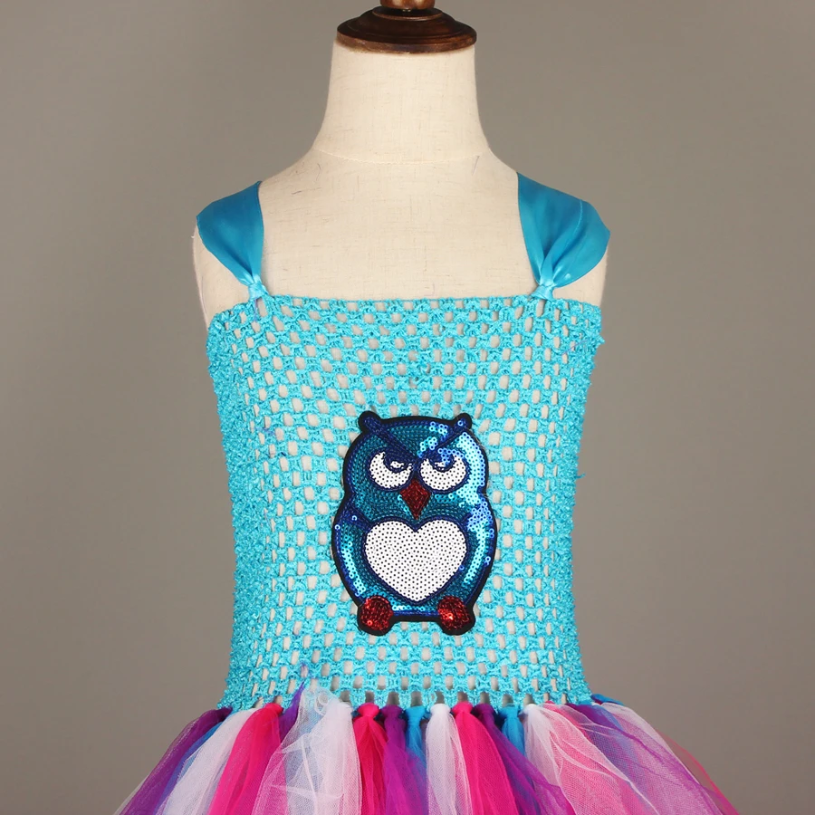 Fluffy Girls Blue Owl Gown Tutu Dress With Feather Hair Clip Children Birthday Party Pageant Animal Costume Kids Photo Dress (10)