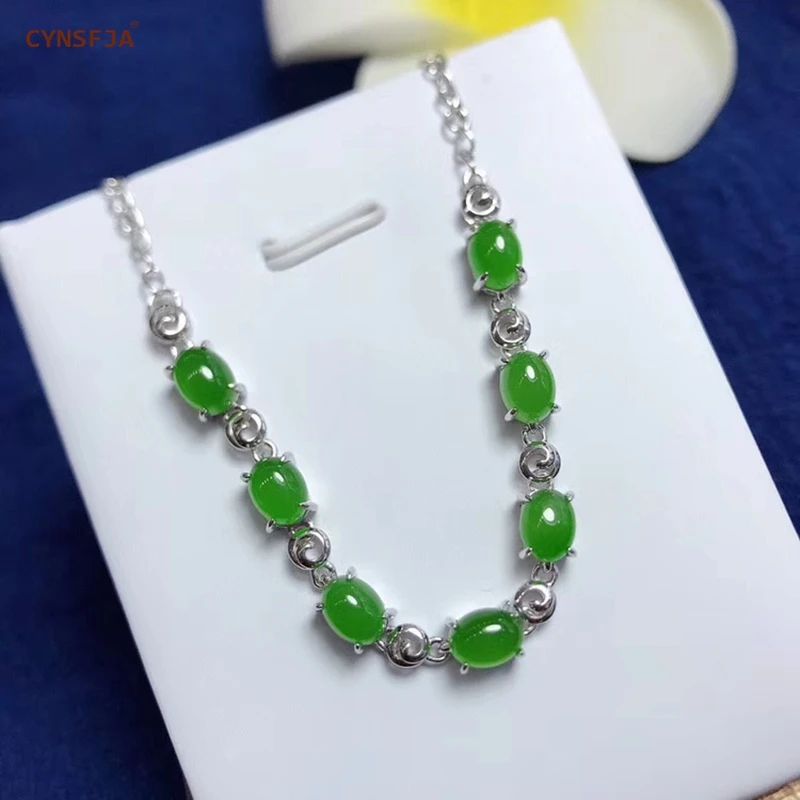CYNSFJA Реал Certified(Hetian) нефрита Jade Jasper 925 пробы серебро Для женщин зеленый нефритовый браслет ювелирные украшения лучший подарок