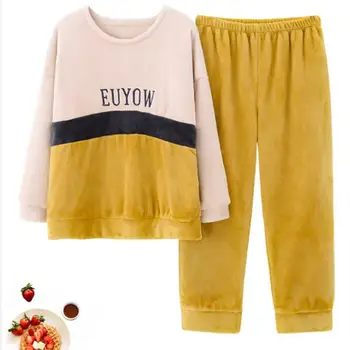 

Autumn Winter Coral Fleece Loose Thicken Pajamas Leisure Wear for Women