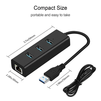 

USB Gigabit Ethernet Adapter 3 Ports USB 3.0 HUB USB to Rj45 Lan Network Card For Macbook Mac Desktop + Micro USB Charger Cable