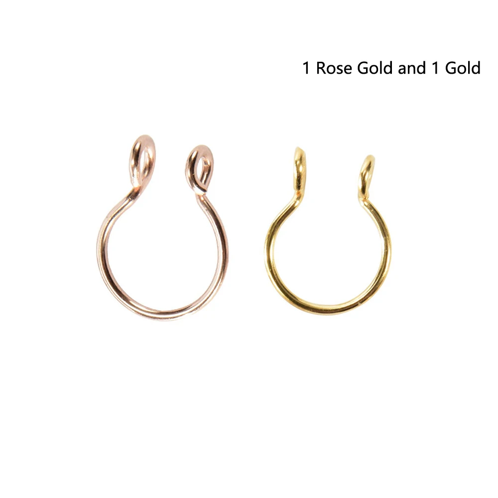Gold and Rose Gold 2 шт./лот, u-образные кольца для носа, кольца для перегородки, титановые серьги для пирсинга носа, ювелирные изделия для пирсинга - Окраска металла: Gold and Rose Gold