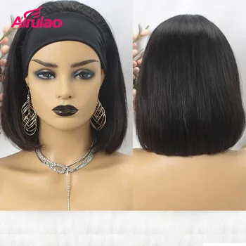 

Straight Short Cut Bob Natural Color Full Machine Made Remy Headband Wig Glueless Brazilian Human Hair Wigs For Black Women 150%