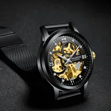 FNGEEN Топ бренд класса люкс Скелет автоматические часы нержавеющая сталь сетчатый ремешок мужские часы Relogio светящиеся механические часы