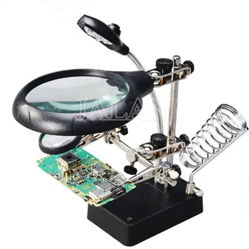 

Third Hand Soldering Repair Tool Welding Magnifying Glass with LED Light 3.5X-12X lens Auxiliary Clip Loupe