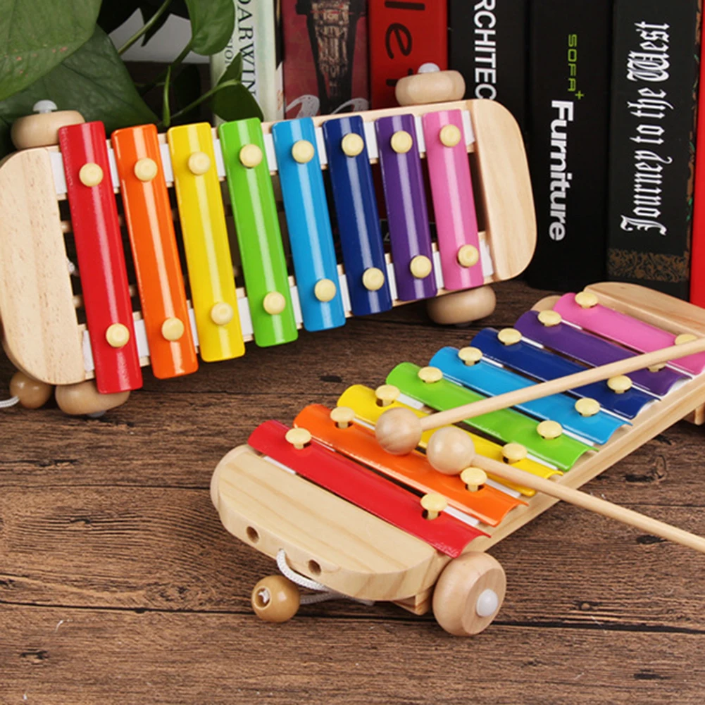 Детский игрушечный ксилофон с 8 клавишами, деревянный автомобиль, ксилофон для детей, фортепиано, музыкальный ударный инструмент, игрушка