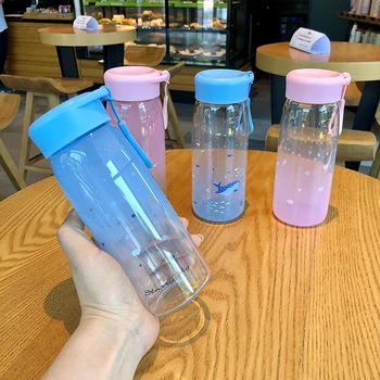 

New Fashion Gradient Color Transparent Glass Water Bottles 400ml Creative Frosted Portable Leakproof Water Bottle With Rope