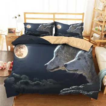 

Moon Wolf 3D Quilt Cover Full Queen King Single Double Microfiber Bed Cover with Pillow Sham Teens Bedding Sets for Home Hotel