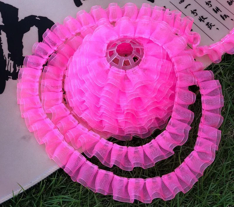 PT2020004 sheer organza pleat trim hot pink