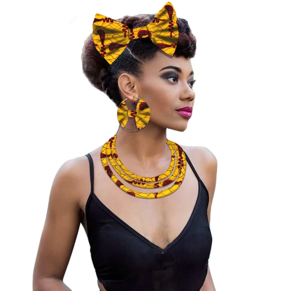African collier necklace ethnic Nigerian fabric necklace Ankara jewelry necklace earring bow tie set (8)