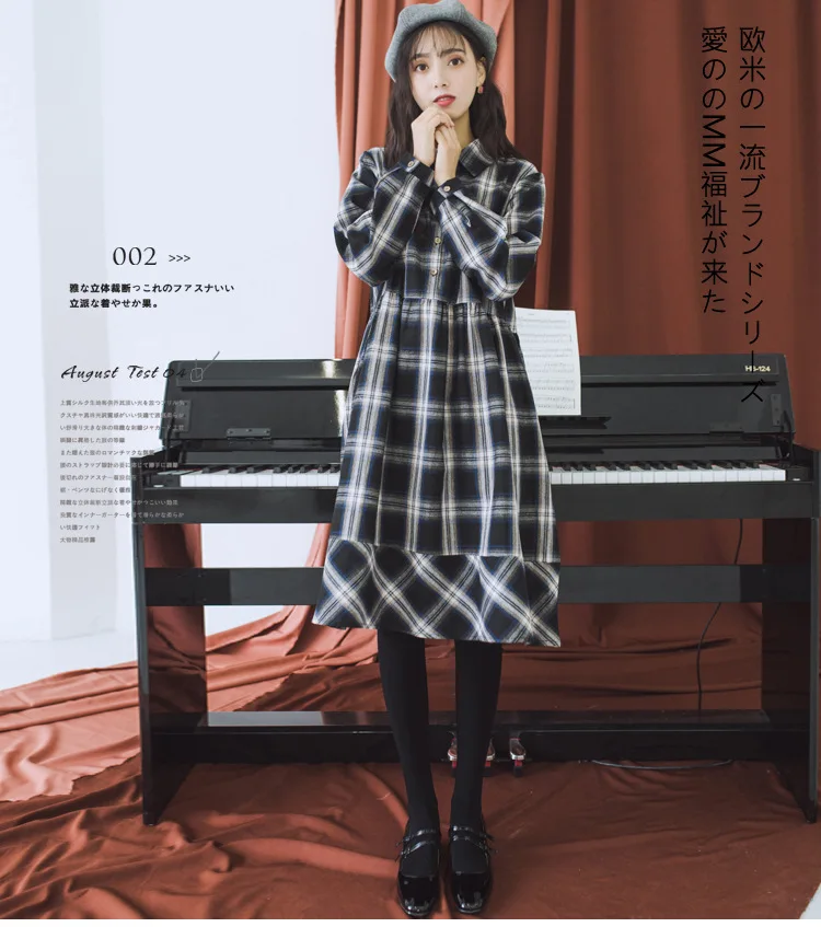 

2019 Spring New Style Literature And Art Loose And Plus-sized Lace-up Long Sleeve Mid-length Cotton Linen Base Dress Women's S26