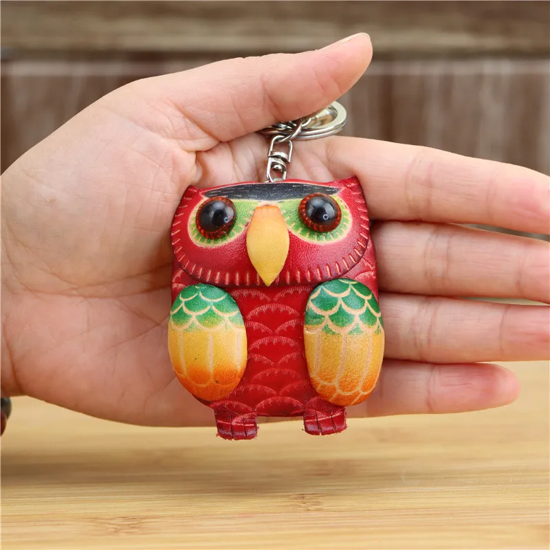 Leather handmade creative owl bag accessories keychain pendant super cute  animal keychain cute children's small gift