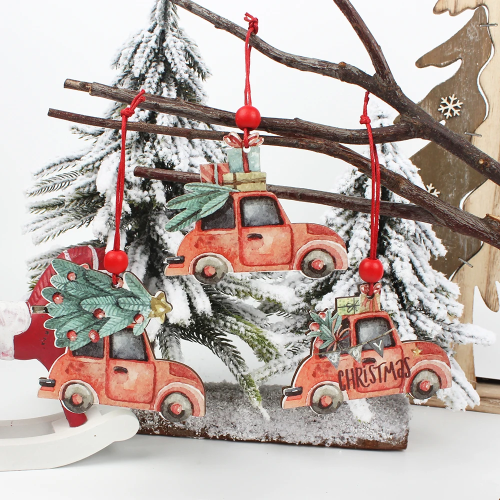 HUADODO 3 шт. винтажный Рождественский грузовик с елкой украшения деревянное Рождественское украшение для орнамент с рождественской елкой вечерние детские подарки