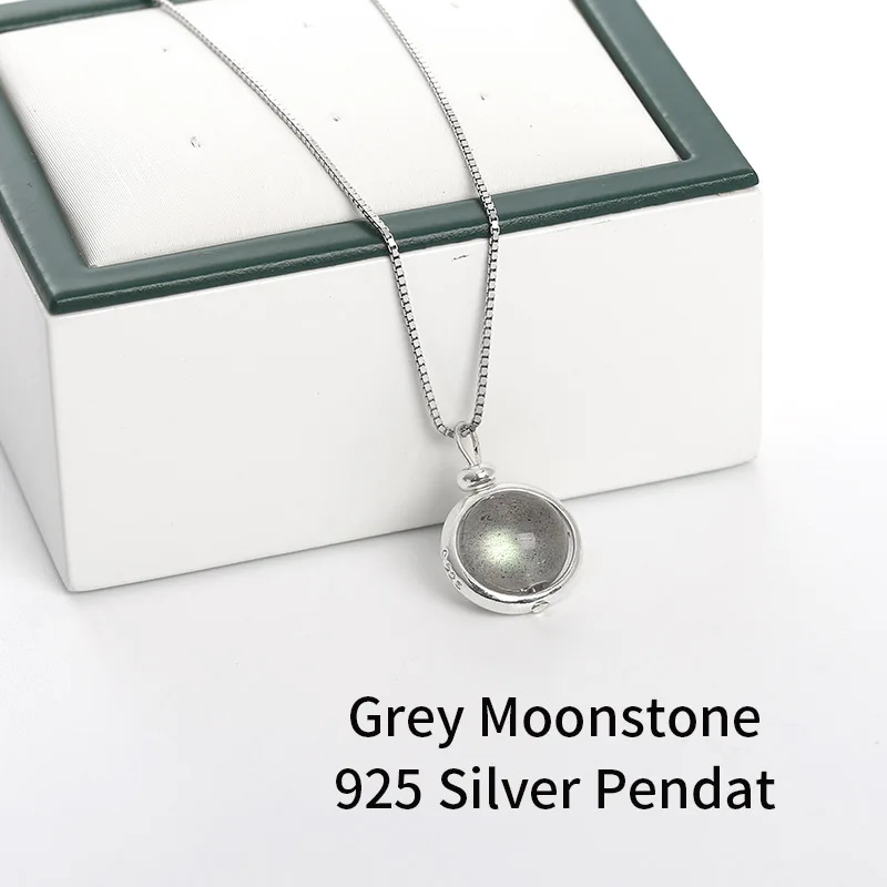 Grey Moonestone JD чистое серебро 925 ожерелье s подвески для женщин трендовые ювелирные изделия натуральный круглый Малахит ожерелье аксессуары ожерелье - Окраска металла: Grey Moonestone
