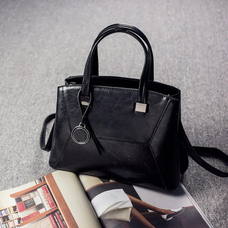 REALER роскошные женские сумки женские винтажные кожаные сумки через плечо Большая вместительная сумка через плечо для дам - Цвет: Черный