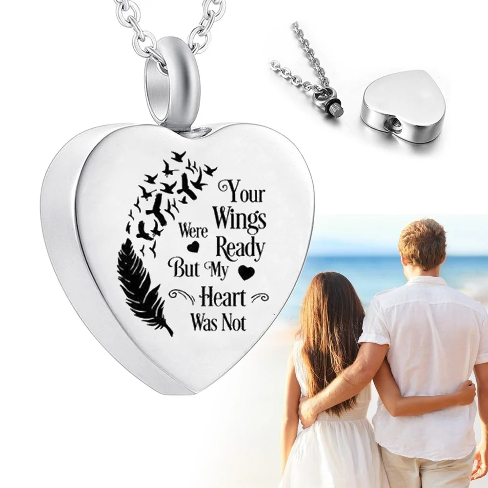Cremation jewelry Keepsake seagull pendant feather urn necklace -Your wings  were ready but my heart was not