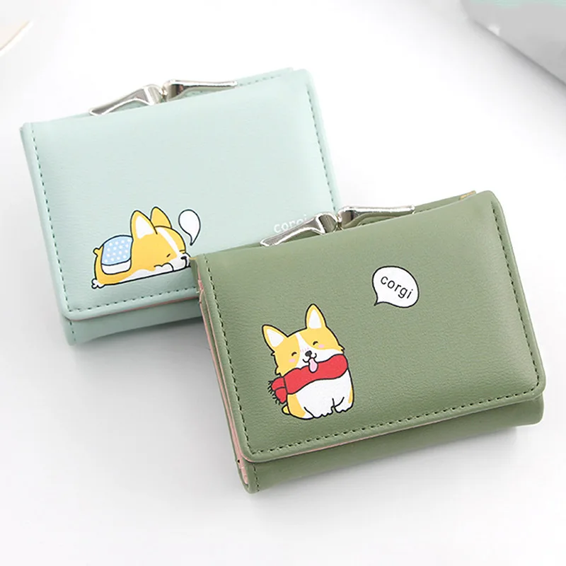 New Women Small Wallets Cartera Mujer Cute Corgi Doge Design Ladies PU Leather Female Short Money Purses With Coin Pocket