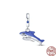 

100% Real 925 Sterling Silver Shark charms Fit Original Pandora Bracelet&Bangle For Women Birthday Fashion Jewelry