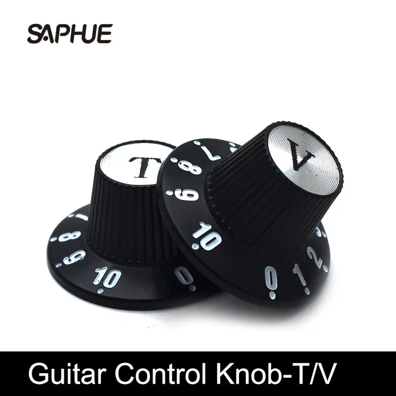 2PC Aluminum Guitar Tone and Volume Speed Control Knobs Silver Silver Top Hat Bell For GB LP SG Electric Guitar
