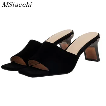 

MStacchi Fashion High Quality Kid Suede Women Sandals Women High Heels Casual Shoes Woman Concise Peep Toe Square Toe Shoe Mujer