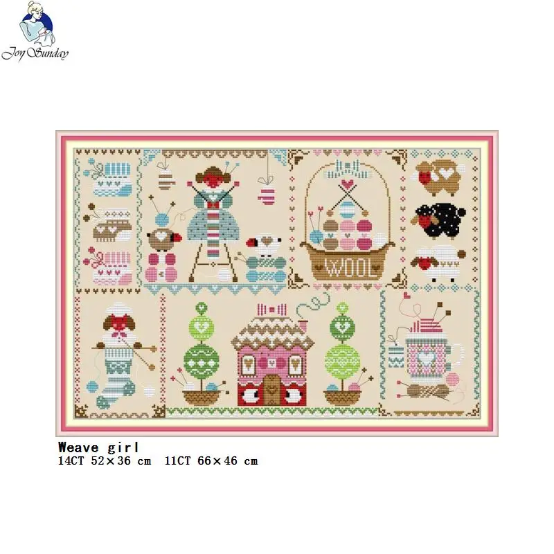 Joy Sunday simple cartoon pattern series count cross stitch 14ct 11ct cross stitch kit DIY handmade needle and thread embroidery