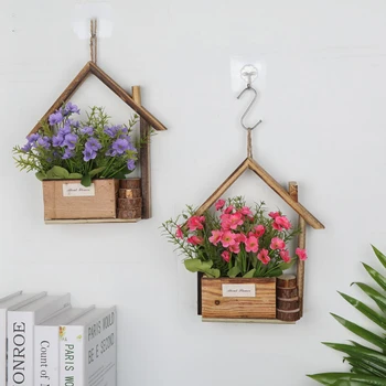 

New Wall-hung Wooden Flower Pot Creative Pastoral Fleshy Flower Pots Small House Flower Basket Home Living Room Wall Decoration