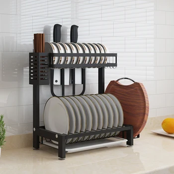 

Stainless Steel Household Kitchen Shelf Kitchen Holder Organizer Dish Chopping Board Rack Punch Free Kitchen Tools Hanging Black