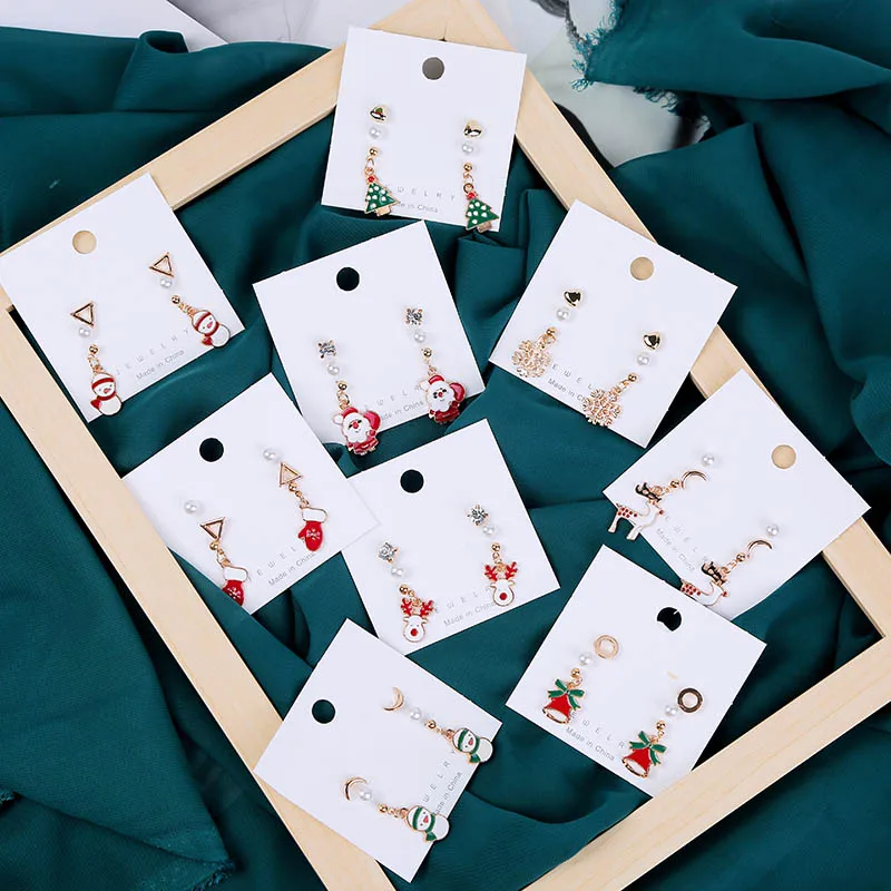 

New Trendy Statement Cute Snowman Deer Christmas Stud Earrings Set Fashion Pearl Three Pairs Small Earring Vintage Jewelry Gifts