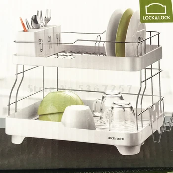 

Korean le buckle 2 layers of drying bowl rack stainless steel chopsticks water rack kitchen storage rack sink rack rack rack