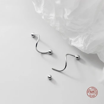 LKO 925 Sterling Silver Round Bead Ear Bone Ear Buckle Rotating Wave Mini Stud Earrings for Women Personality Jewelrry Ornaments