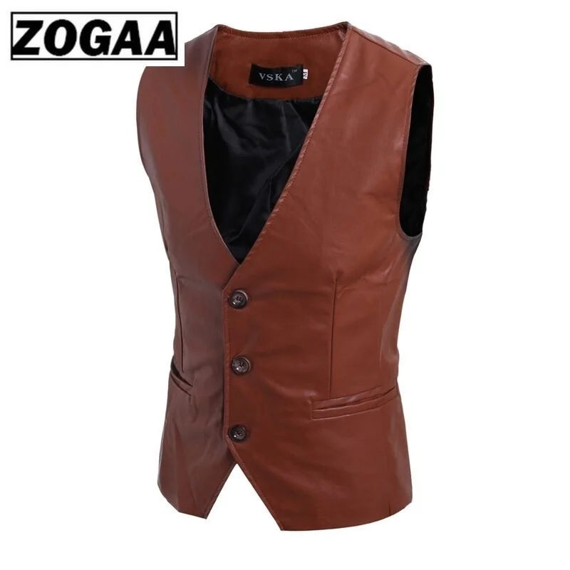 ZOGAA Однотонный мужской тонкий жилет без рукавов походные жилеты повседневные жилеты из искусственной кожи однобортный жилет с v-образным вырезом