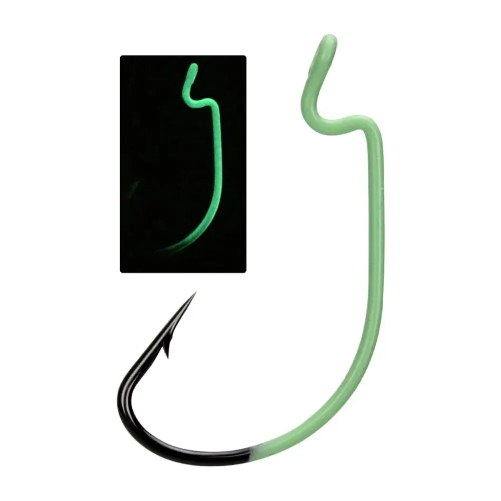 Lighting High Carbon Steel Luminous Crank Fishhooks With Barbed Single Hook Set Carp Fishing Hooks Soft Worm Fishing Accessories