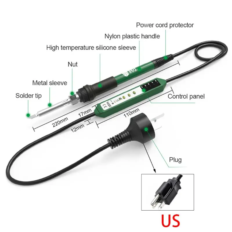 Электрический паяльник с температурным контролем, 220 В, 110 В, 90 Вт, вилка стандарта ЕС/США, сварочные ремонтные инструменты, паяльная станция