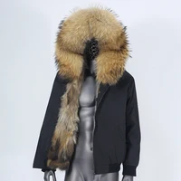 CXFS 2021 Men Bomber Parka Waterproof Winter Jacket Natural Real Raccoon Fox Fur Coat Collar Hooded Warm Fashion Streetwear New