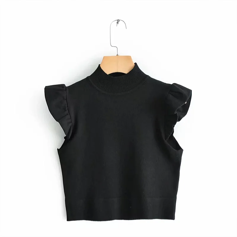 Motina Julia knitted ruffle tops women sleeveless sweater jumper pullover slim casual
