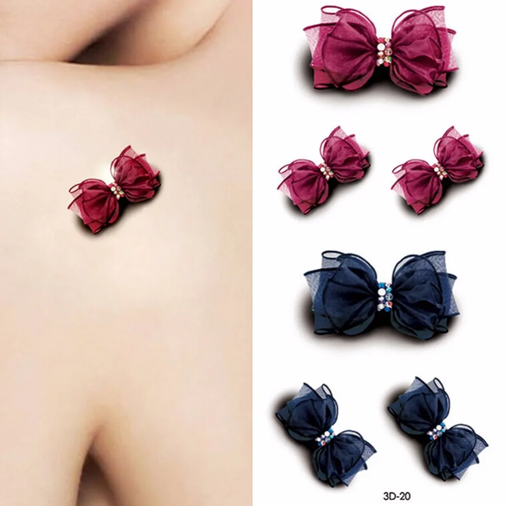 1Sheet 3D Bowknot Temporary Tattoo Body Art Flash Tattoo Sticker Waterproof  Tatoo Selfie Fake Tatto Wall Sticker