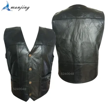 

Full Black Moto Vest Men's Motorcycle Jacket Biker Genuine Leather Sheepskin Waistcoat Jacket Motorcycle Chaqueta Moto Vest bb