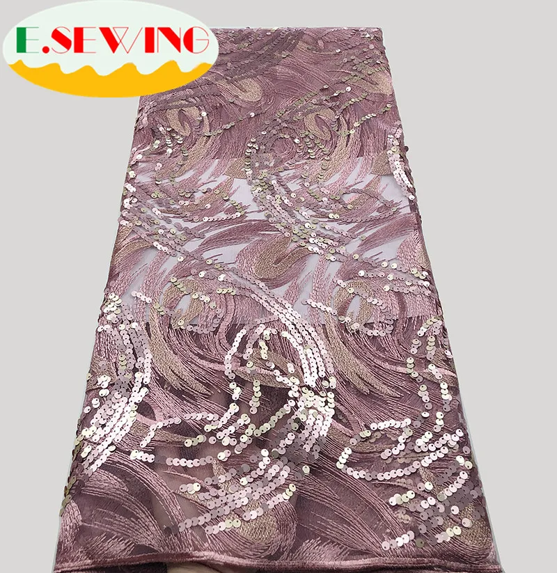 

2019 High Quality Peach African Sequins Lace Fabric French Net Embroidery Tulle Lace Fabric For Nigerian Wedding Party Dress